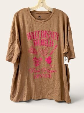 Men’s Disney World Brown Graphic Tee with Pink Print - Size L - NWT